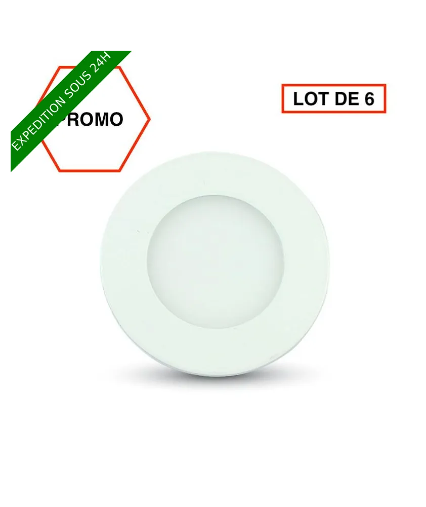 LOT DE 6 PIÈCES //Spot led encastré rond 3W blanc froid 6000k V-TAC
