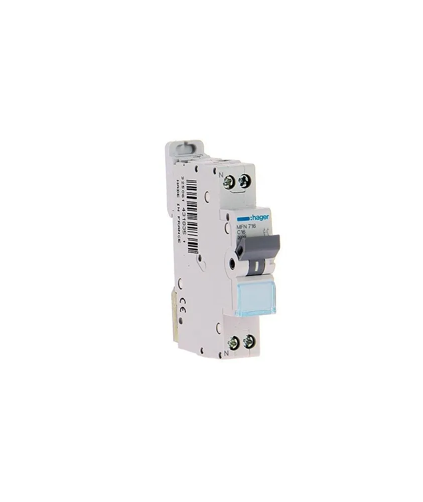 HAGER Disjoncteur 16A Ph+N courbe C 3kA 230V - MFN716