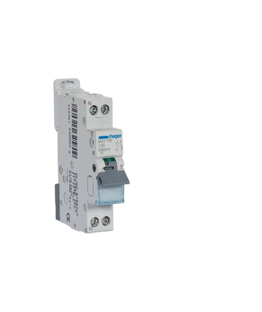 MJT710 Disjoncteur Hager 10A - 1P+N - 4,5-6kA - courbe C -  1 module