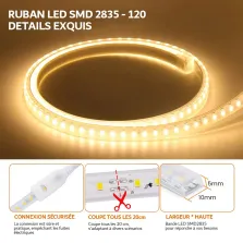 Kit de 50m RUBAN LED Étanche 230V, 120 LEDs/m recoupable silicone Blanc Neutre 4000K
