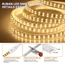 Ruban LED CHANTIER Double rangée sécable 2835 120D en silicone 50M Étanche IP67 3000k