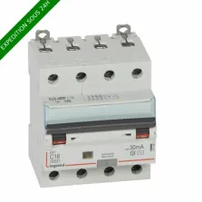 Disjoncteur différentiel monobloc DX³6000 10kA arrivée haute et départ bas à vis 4P 400V~ - 16A - typeAC 30mA