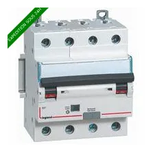 Disjoncteur différentiel monobloc DX³6000 10kA arrivée haute et départ bas à vis 4P 400V~ - 20A - typeF 30mA réf : 411245