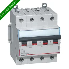 Disjoncteur DX³6000 10kA arrivée haute et départ bas à vis 4P 400V~ - 10A - courbe C - pour peigne HX³ traditionnel : ref 4