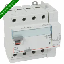 Interrupteur différentiel DX³-ID arrivée haut à vis et départ haut automatique - 4P 400V~ 40A typeF 30mA - 5 modules réf :